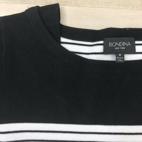 Rondina $195 Boat Neck Crop Knit Top Striped Black - Picture 5 of 12